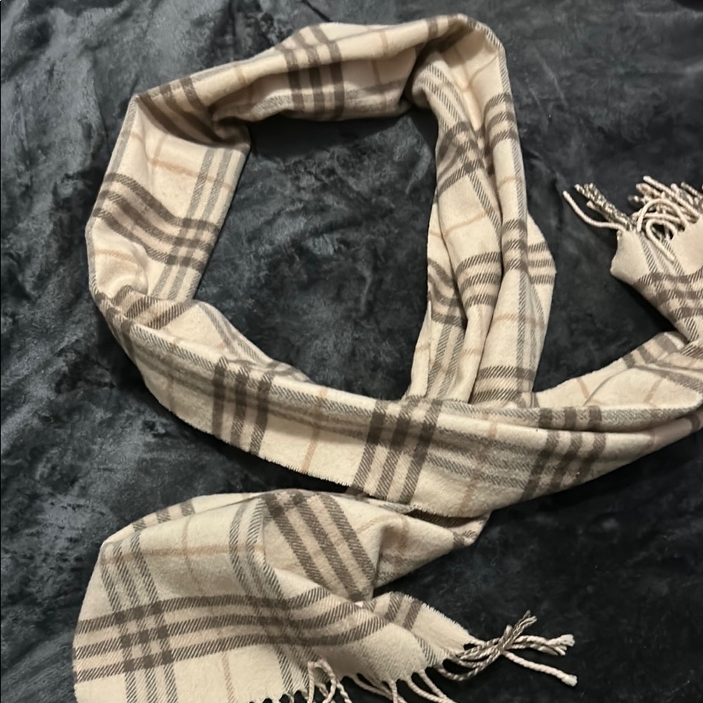Burberry Cream and Gray Plaid Scarf
